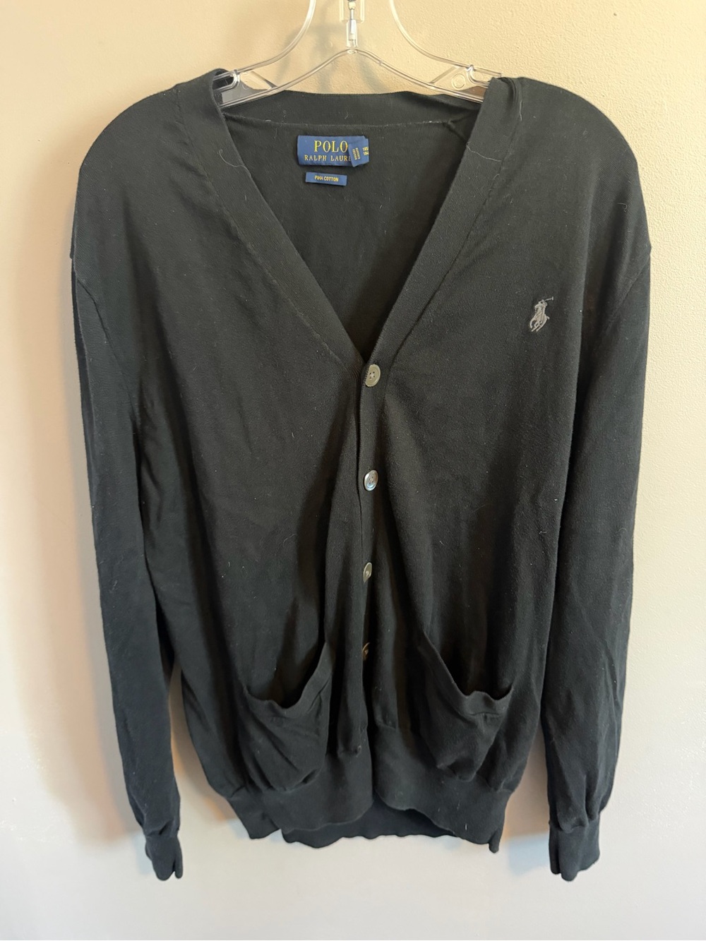 Polo Ralph Lauren Black Pima Cotton V-Neck Cardigan Size XL